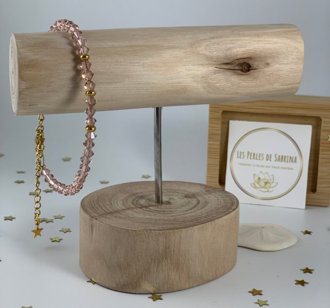 Bracelet en perles de Swarovski rose vintage et acier inoxydable