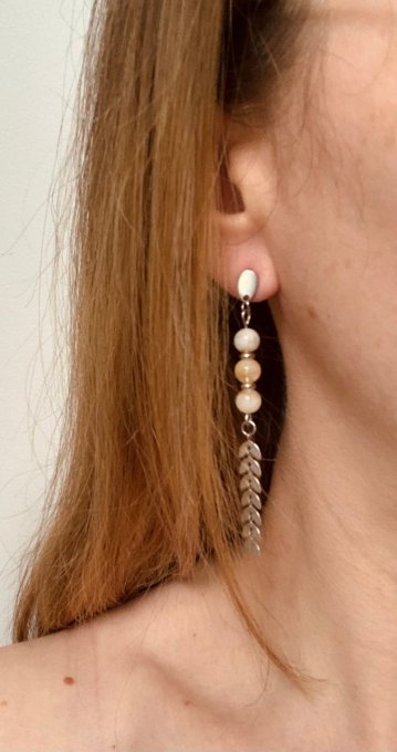 Boucles d'oreilles Gouttes, Acier inoxydable argenté et perles naturelles