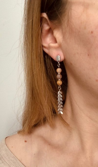 Boucles d'oreilles Gouttes, Acier inoxydable argenté et perles naturelles